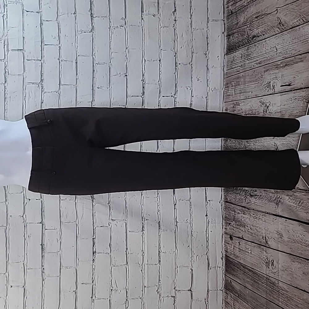 Stooshy Polyester Blend Pinstripe Low Rise Bootcut Dress Pant/Trouser in Brown